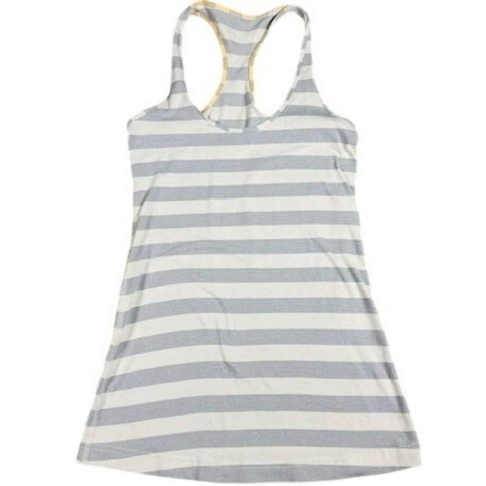 Lululemon Tank Top Womens 4 Striped Racerback Grey White Scoop Neck Athletic